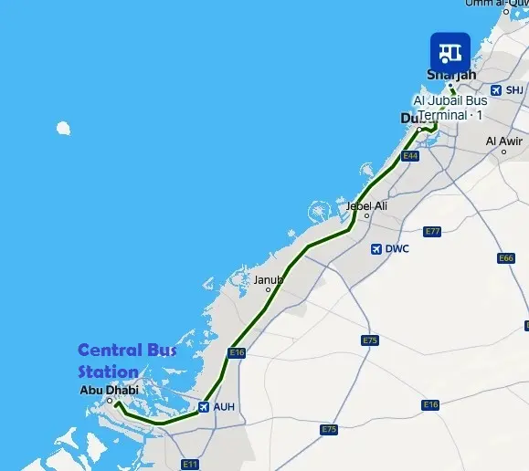 Sharjah to Abu Dhabi Bus Timing