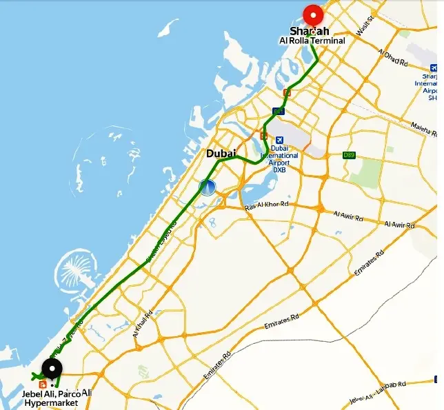 Sharjah to Jebel Ali Bus